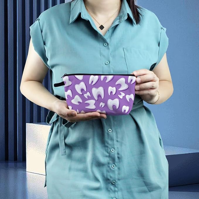 Livel lhood Purple Cartoon Teeth Small Makeup Zipper Bag | Purple Cartoon Teeth Printed Cosmetic Organizer Pouch, Purple Cartoon Teeth Gift for Women - Image 6