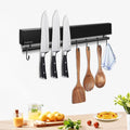 12 Inch Magnetic Knife Holder with 5 Hooks, No Drilling Black Magnetic Strip and Utensil Hanger for Wall by Unknown
