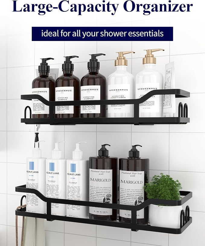 Kitsure Shower Caddy, Adhesive Shower Organizer, X-Large, Black | Stainless Steel Shelf for Inside Shower, No Drill Bathroom Organizers and Storage, Home Decor Accessories - Image 6
