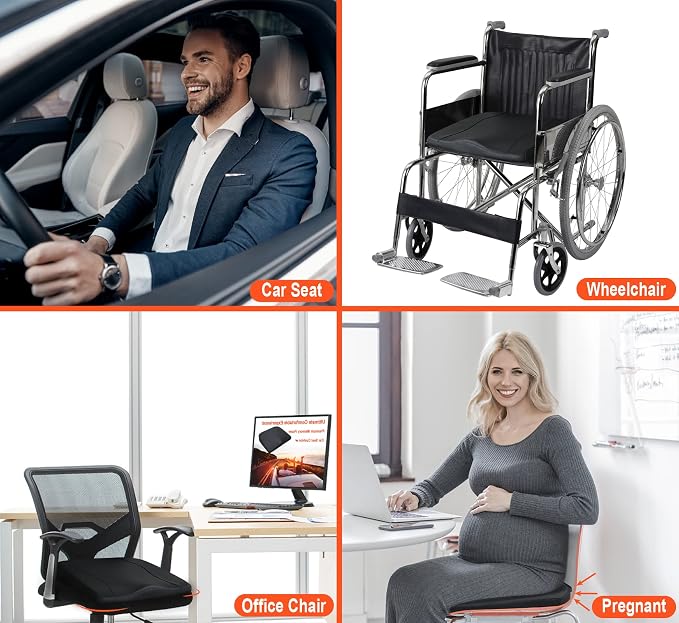 Lofty Aim Car Seat Cushion, Memory Foam Car Seat Cushions for Long Driving | Comfy Car Seat Pillow for Pain Relief, Driver Seat Cushion Adds Height, Butt Cushion for Car, Office Chair, PU Leather Black - Image 6
