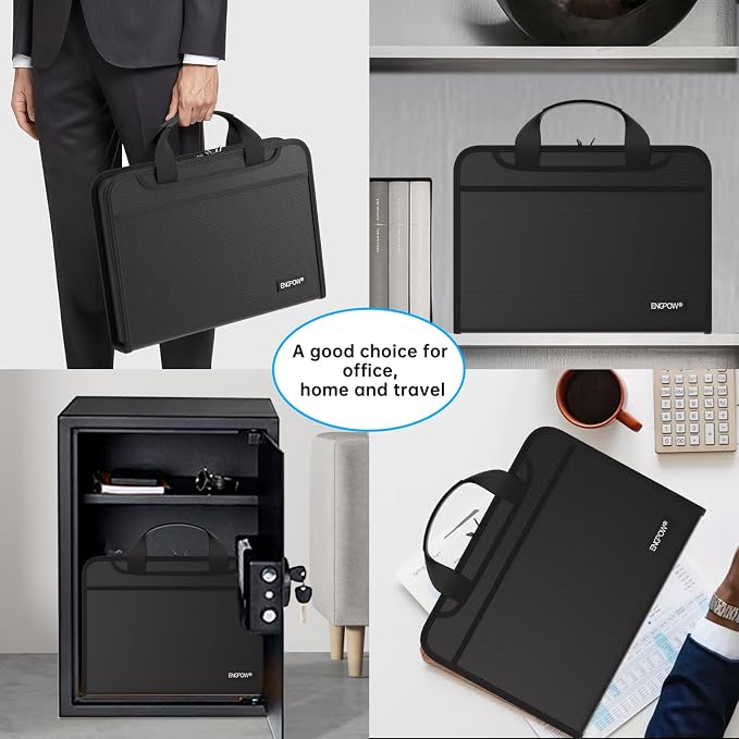 ENGPOW Accordion File Organizer, Fireproof Expanding File Folder with 13 Pockets Document Organizer with Handle & Labels, Portable Home Travel Safe Storage for Letter A4 Files and More, Black - Image 6