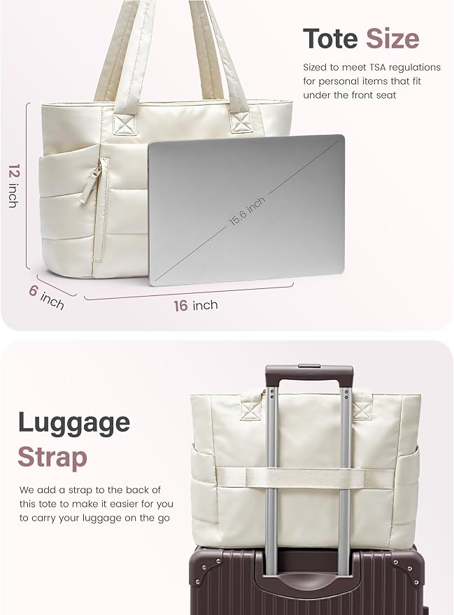 Uselike Tote Bag for Women with Zipper, Quilted Puffer Tote Bag with Compartments, Lightweight Puffy Work Bags for Women - Image 6