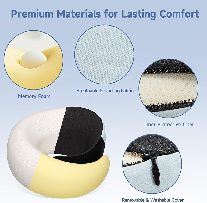Travel Pillow for Airplanes, Memory Foam Airplane Neck Pillow for Train | Ergo Memory Foam Plane Travel Pillow, Travel Neck Pillows for Long Flights, Car, Train & Office Use - Image 3