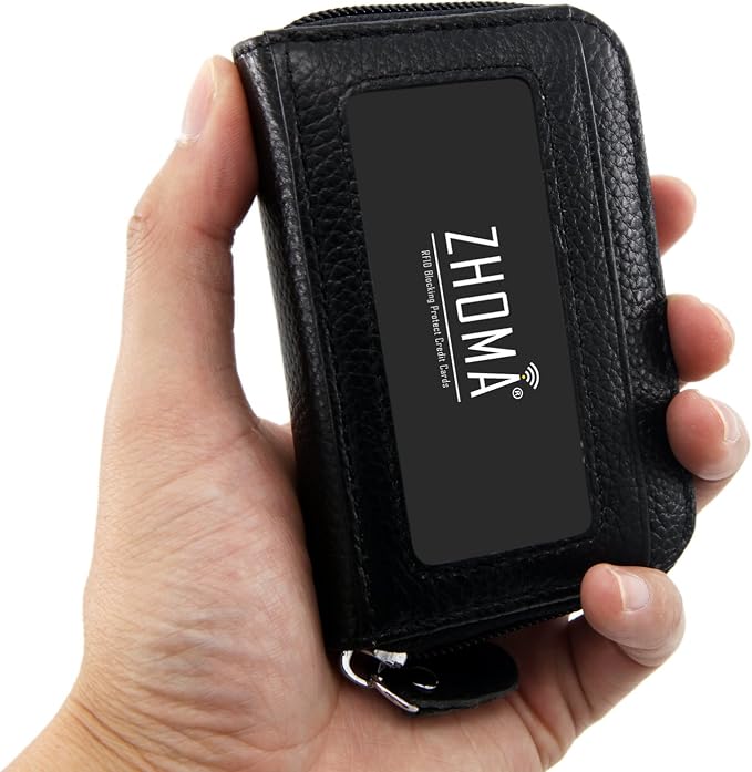RFID Blocking Genuine Leather Credit Card Case Holder Security Travel Wallet - Black - Image 5
