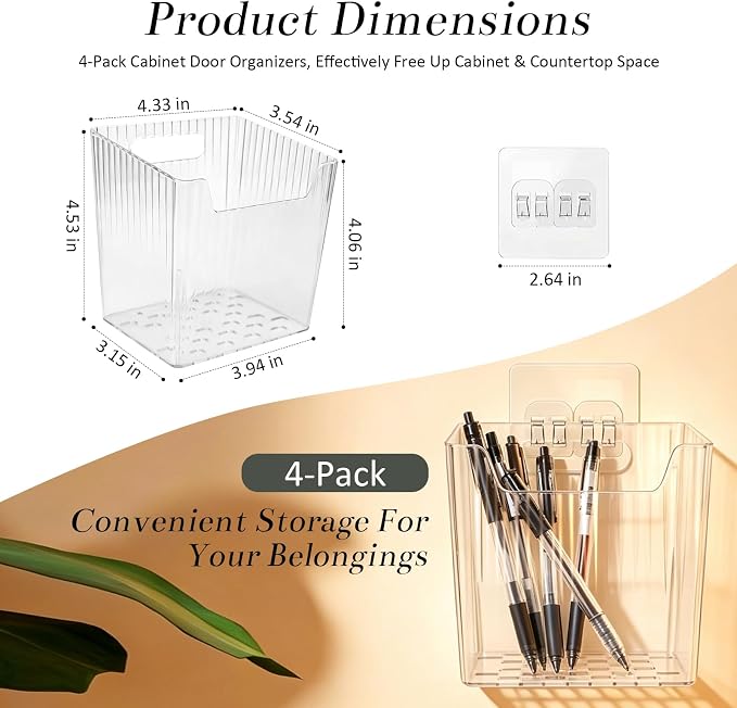 4 Pack Wall Mounted Storage Bins Small Hanging Organizers | Self Adhesive Mount Storage Holders for Bathroom, Kitchen, Office, Craft Room and Home Organization - Image 2