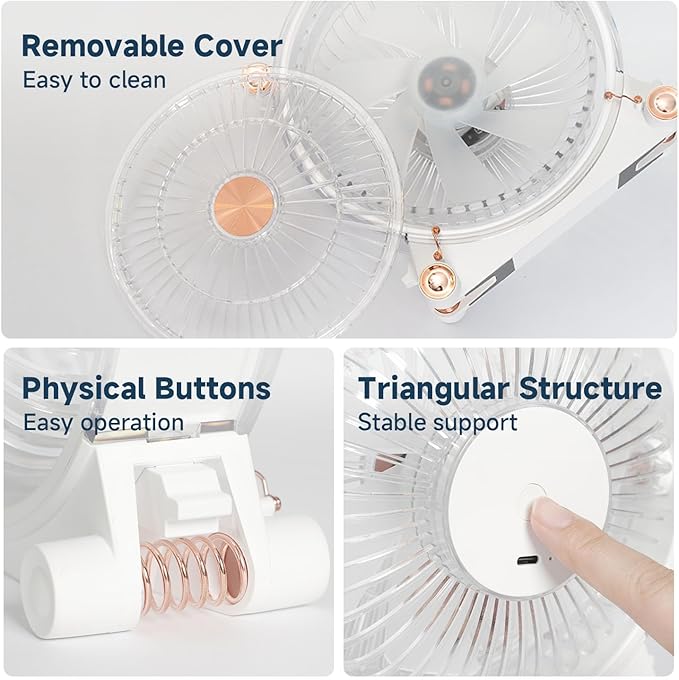 Desk Table Fan Electric Portable, USB Desk Fan, 3 Speed Quiet Personal Fan with 45° Adjustable Tilt, Mini Fan for Office Bedroom Travel, Lightweight & Compact, Easy Clean Design - Image 6