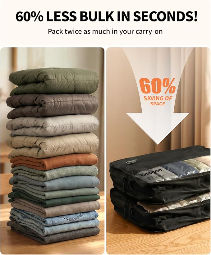 Vacuum Seal Bags for Travel 180° Open Compression Packing Cubes for Carry-on Luggage, IP67 Waterproof Space Saver Storage Bag (1 Pack No Pump, Black) - Image 2