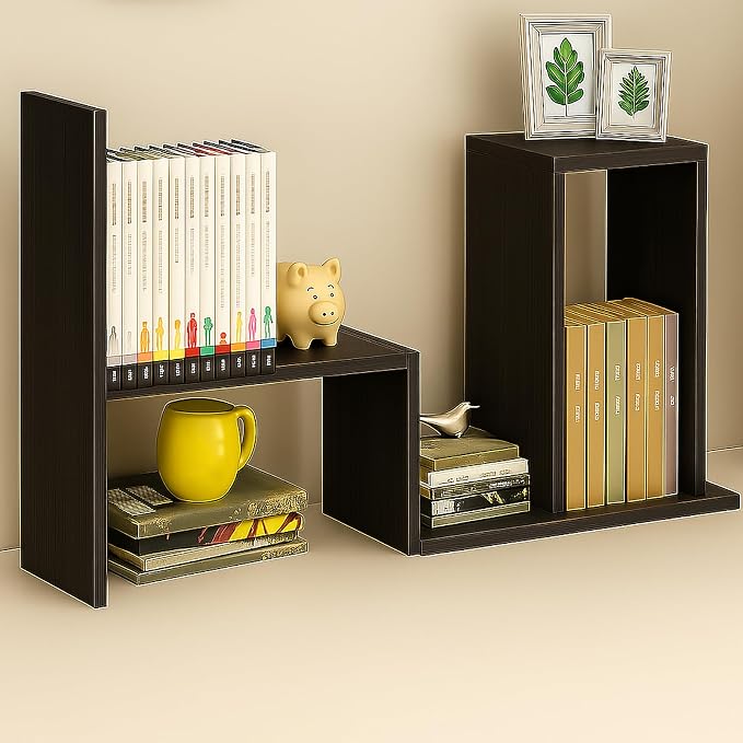 Desktop Shelf Organizer, Adjustable Wood Office Storage Rack, Counter Display Small Bookshelf for Home/Office/School(Dark Walnut) - Image 6