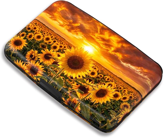 Maicican RFID Blocking Aluminum Credit Card Holder | Slim Metal Wallet for Women & Men, Business Card Case for Travel, Fits Front Pocket, Card holder wallet - Sunflowers by Maicican
