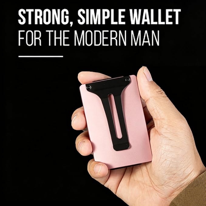Slim Wallet for Men,RFID Blocking Minimalist Metal Wallet, Money Clip/Cash Holder, Front Pocket Aluminum Credit Card Holder, Ideal Gift for Men,Matt Pink - Image 3