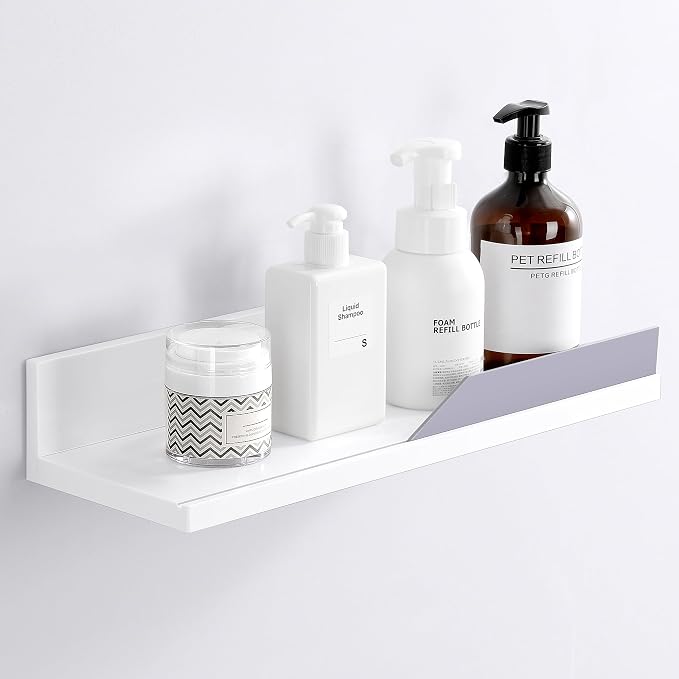YOHOM White Floating Adhesive Bathroom Wall Storage Shelf No Drilling Display Ledge Organizer for Shower Caddy Kitchen Holder 14.96inch by Yohom