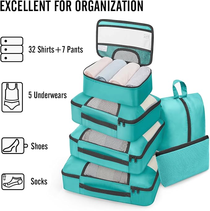 Veken 8 Set Packing Cubes for Travel Essentials, Suitcase Organizer Bags in 4 Sizes, Carry-On Luggage Accessories with Laundry Bag, Airplane Must Have with 99-Count Mesh Holes - Image 5