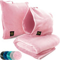 Travel Blanket Airplane Compact with Hoodie – 2in1 Airplane Travel Accessories from Plane Blanket to Travel Pillow with Luggage Strap, Soft Handle & Secure Pocket (Light Pink, 62x41'') | 300 GSM fleece airplane blanket; attached hoodie doubles as its s... by MasterManner