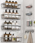 8 Pack Adhesive Rustproof Shower Caddy with Soap Dishes, Toothbrush Holder & Hooks, Large Capacity No-Drilling Shower Shelves Rack for Bathroom Organizers and Storage Accessories, Dark Gray by Unknown