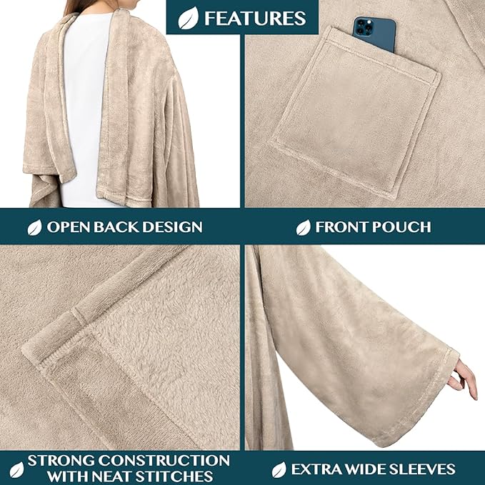 PAVILIA Wearable Blanket with Sleeves for Adult Women Men, Cozy Fleece Warm Wrap Throw with Arms, Gifts for Christmas, Wife - Image 2