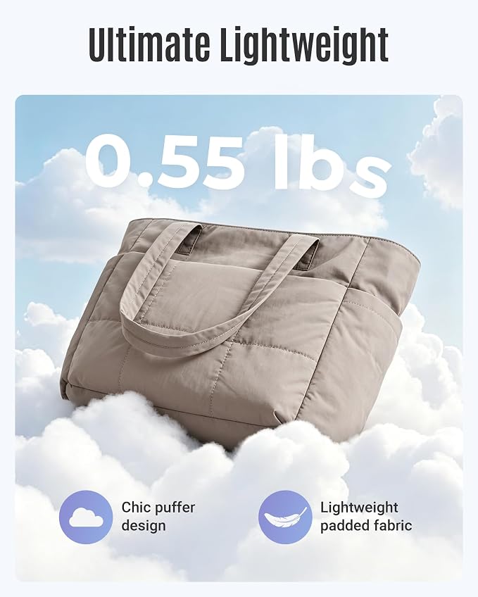 LIGHT FLIGHT Tote Bag for Women, 2-Pc Puffy Tote Bag Set with Compartments, Lightweight Large Shoulder Handbags for Travel - Image 7