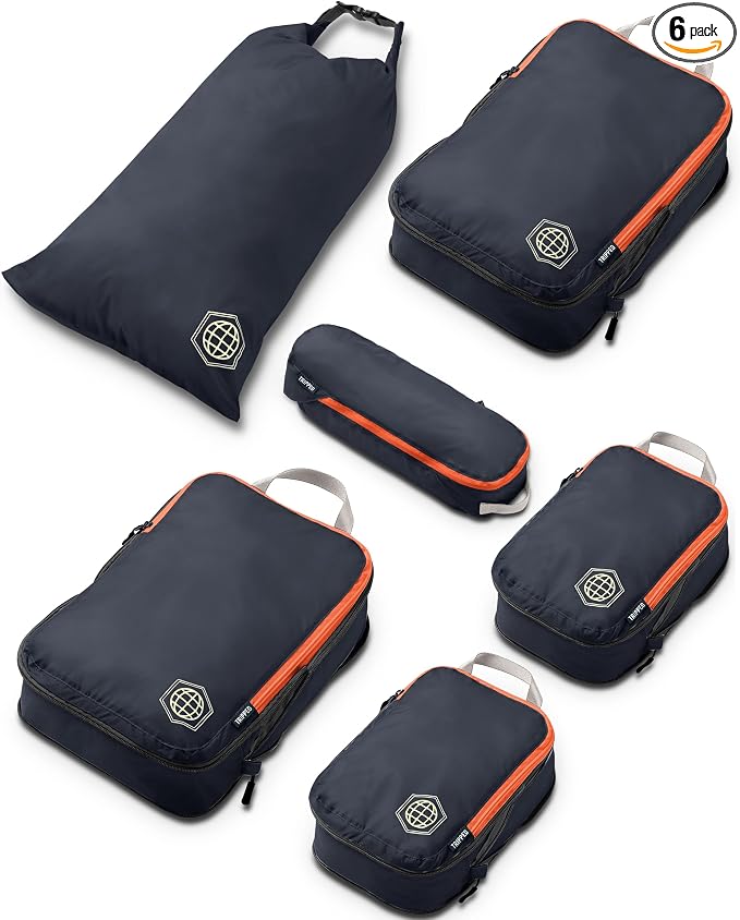 TRIPPED Travel Gear Compression Packing Cubes for Carry-On Travel 6-Pack | Ultralight Ripstop Packing Cubes with Compression Zippers for Organized Carry-On Luggage, Backpack, and Travel Packing by TRIPPEDTravelGear