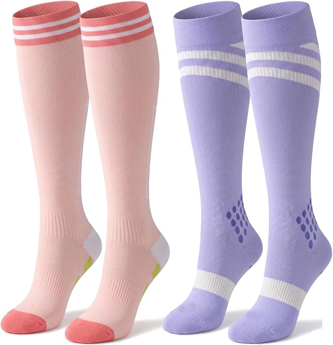 2 Pairs Compression Socks for Women & Men Knee High Nurse Pregnant Cute Medical Running Travel Athletic by Unknown