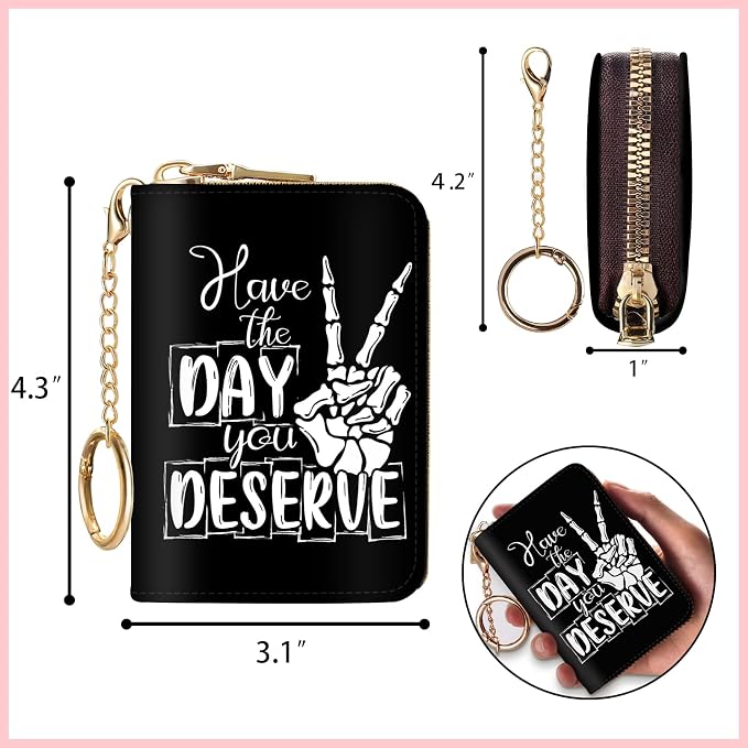 Blusabaca RFID Credit Card Holder Small Women Travel Wallet, Skull Sign | Removable Keychain, Case with Zipper, Vegan PU Leather, Cash Coin Pocket, Business Accordion Purse, Ladies Female Gift - Image 6