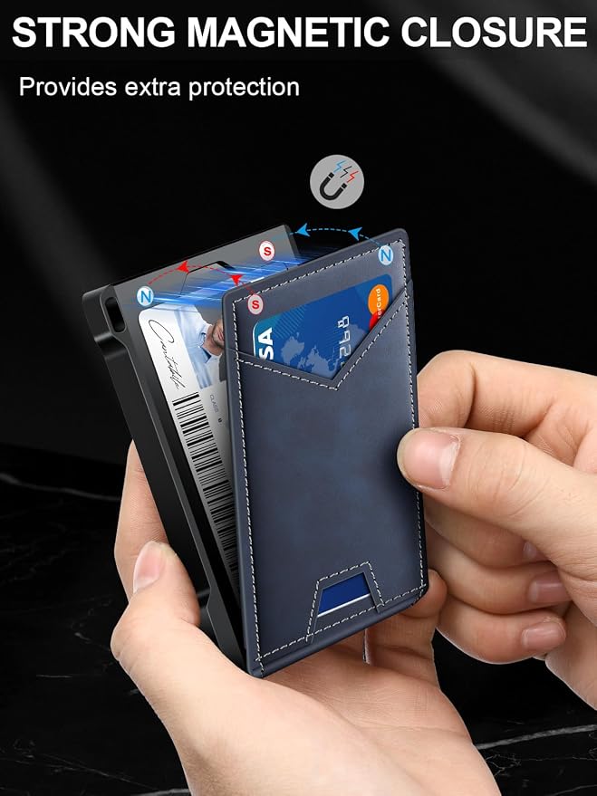 Wallet for Men RFID Wallet with 2 ID Windows & Money Clip, Slim Pop Up Card Holder for 10-12 Cards, Bifold Minimalist Smart Wallet for Front Pocket, Compact Metal Credit Card Holder, Gifts for Men - Image 5