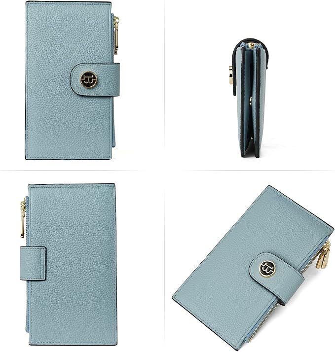 BOSTANTEN Leather Womens Wallet Large RFID Blocking Slim Card Holder | 16 Card Slots, 2 Zipper Pockets, Bifold, Long, Fits Most Purses, Organized Everyday Carry, Ladies Gifts, Blue - Image 6