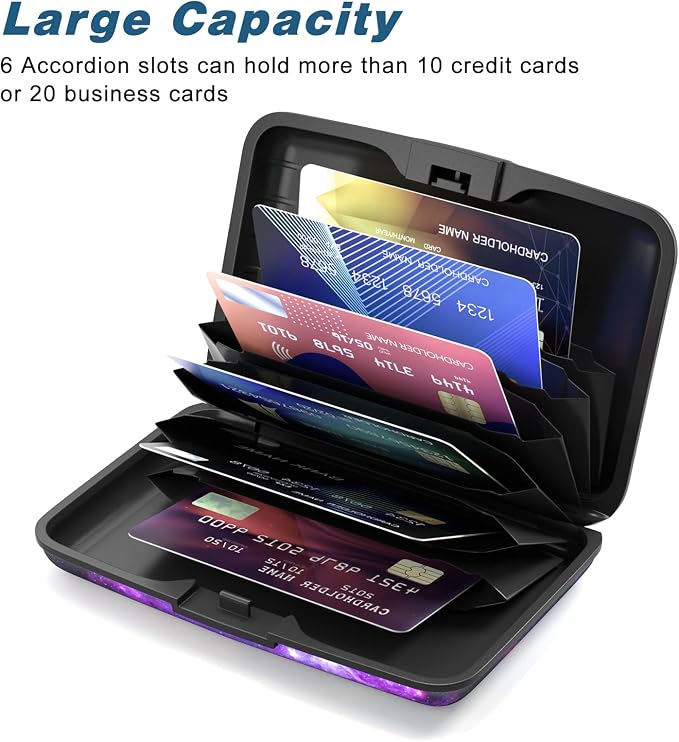 Credit Card Holder, Mini Aluminum Card Wallet RFID Blocking Slim Metal Hard Card Case for Women Men, Galaxy - Image 4
