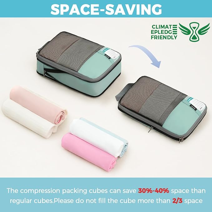 BAGAIL 4 Set/6 Set/8 Set Compression Packing Cubes Travel Accessories Expandable Packing Organizers(HalfMesh,8-DustyBlue) - Image 6