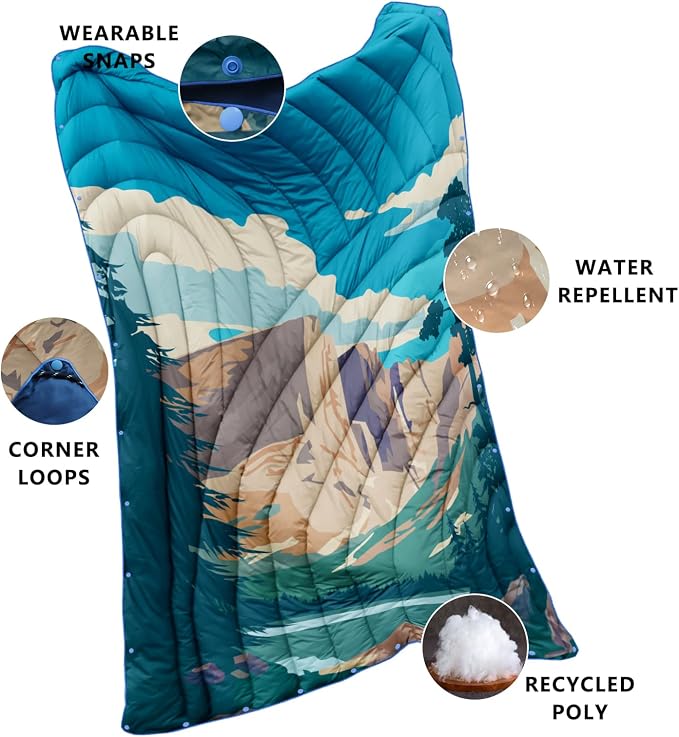 Puffy Camping Blanket,Large Camp Blanket Outdoor Camping Quilt Waterproof | Lightweight Printed Warm Packable Down Alternative Blanket for Camping,Traveling, Stadium, Hiking, Picnics - Image 4