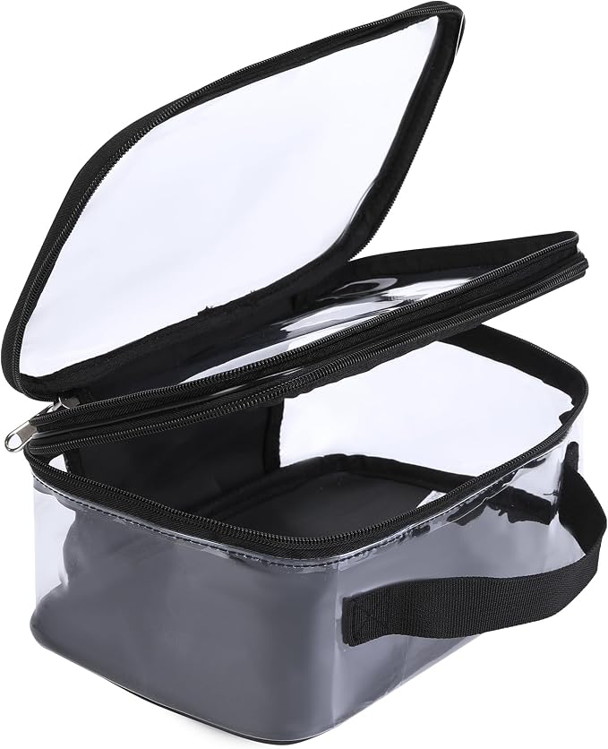 BORMELUN Large Clear travel bags for toiletries pouches carry on reusable,purse see-through plastic pvc TSA airport approved with handle (Black) by BORMELUN