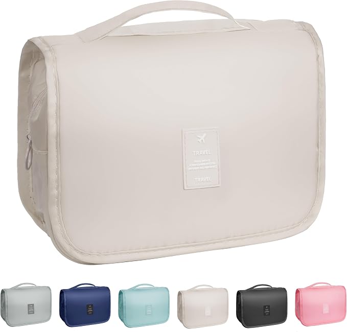 Toiletry Bag Travel Bag with Hanging Hook for Women and Men,Beige | Waterproof Small Capacity Hanging Multifunctional Makeup Bag for Toiletries, Portable Cosmetic Bag Travel Organizer by Unknown