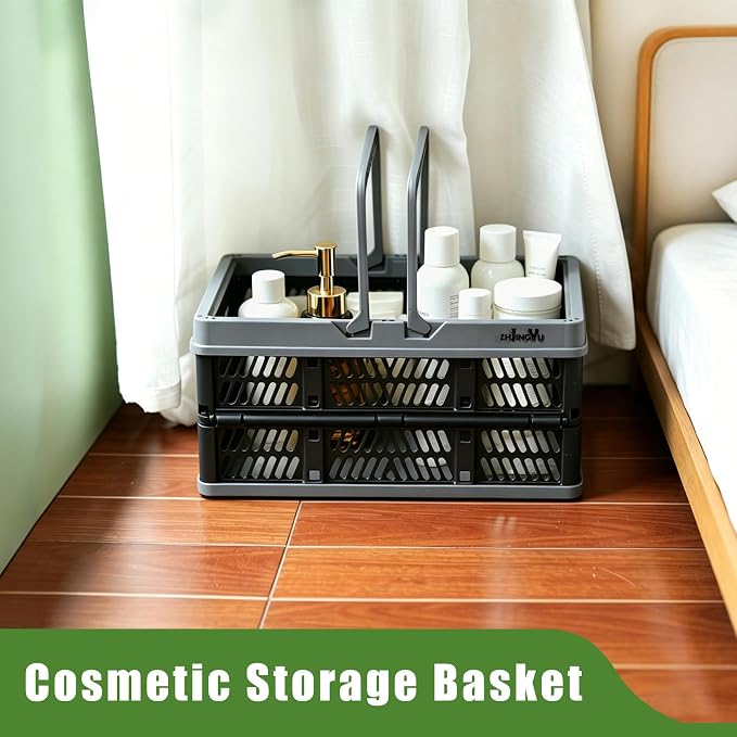 Small Plastic Baskets Black,Pack-2 Plastic baskets for organizing,collapsible shopping basket,foldable crate with Handles,collapsible storage crate,car basket,for Kitchen,Bathroom,Medicine - Image 5