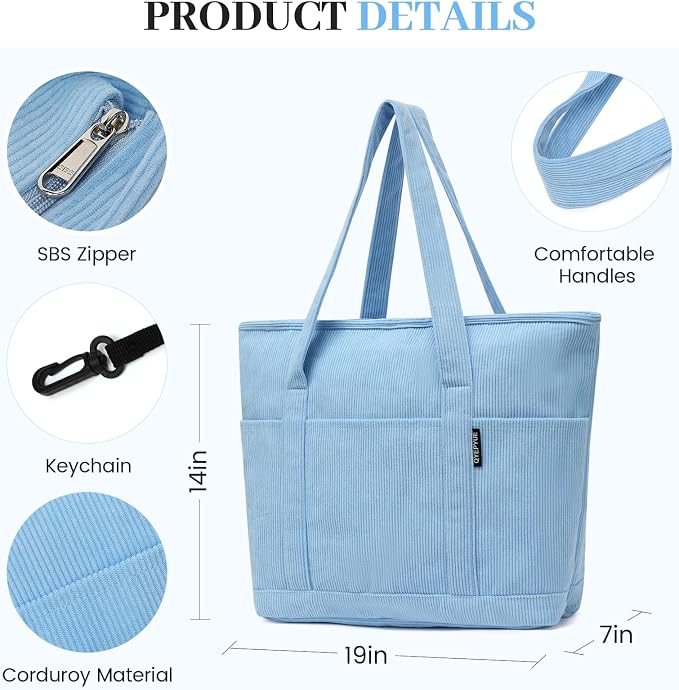 Large Canvas Tote Bag for Women, Beach Bag with Zipper, Utility Tote Bag with 3 Front Pockets, Weekender Pool Bag - Image 5
