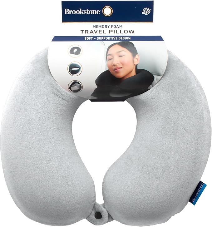 Brookstone Travel Neck Pillow - Lightweight U-Shaped Memory Foam Travel Pillow for Airplane, Car Travels & Sleeping, Grey | Brookstone Travel Neck Pillow Lightweight U-Shaped Memory Foam Pillow by Unknown