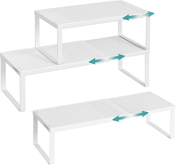 SONGMICS Spice Rack, Expandable Kitchen Countertop Shelf, Steel | Set of 3 small cupboard organizers, space-saving tabletop shelves, Matte White, UKCS403WC01 by Unknown