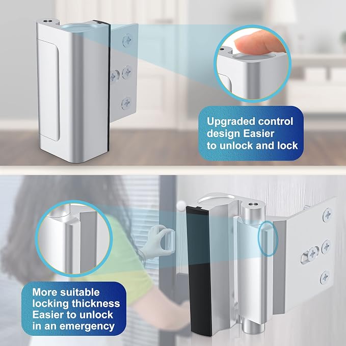 Door Reinforcement Lock, Home Security Door Lock, Child Proof, Silver | Door Safety Lock for Front Door, Toddler Proof Door Latch for Entry Door Security, Includes 8 Screws - Image 7