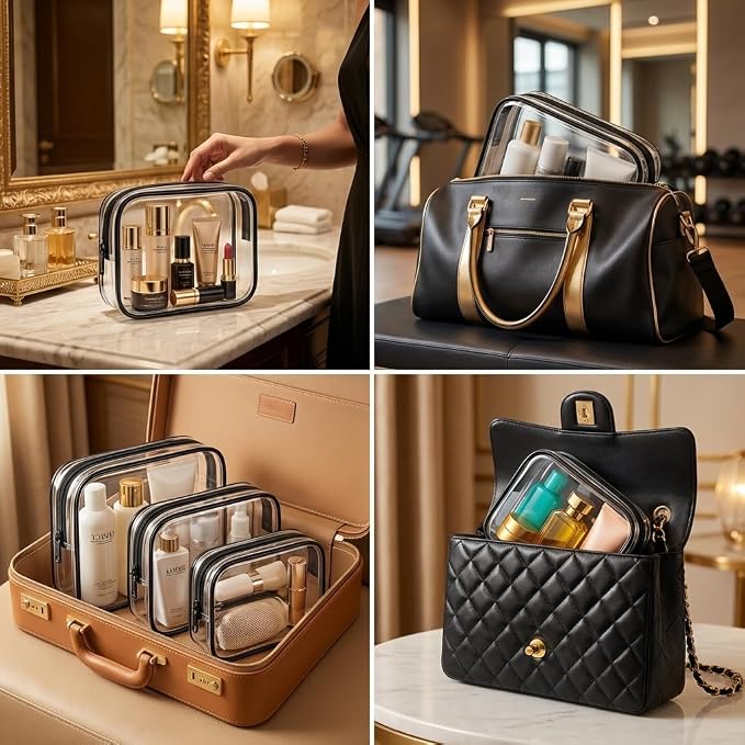 Clear Makeup Bag 4 Pack, TSA Approved Toiletry Bag for Women, Waterproof PVC Cosmetic Pouch Travel Organizer, Clear Bags for Diaper Bag Organizer Purse, Portable Zipper Pouch Set (L+M+M+S) - Image 6