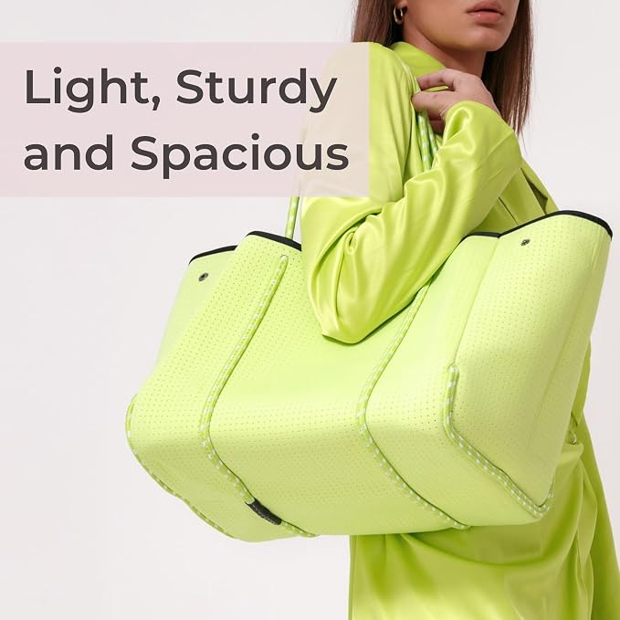 POPUPS Large Neoprene Tote Bag for Women - Everyday Designer Handbag for Travel Work and Beach with Pockets and Zipper Pouch - Image 8