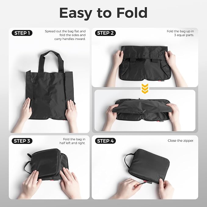pack all 16L Lightweight Foldable Tote Bag, Reusable Grocery Shopping Bag | Ultralight, Packable, Water-Resistant, Tear Resistant Nylon, Button Closure, Compact for Travel, Work and Camping, Black - Image 4