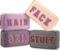 Preppy Makeup Bags Chenille Letter Stuff Bag Nylon Cosmetic Pouch Cases with Zipper for Women Travel Toiletry(Purple Set,Classic,4 Pcs) by Cunno