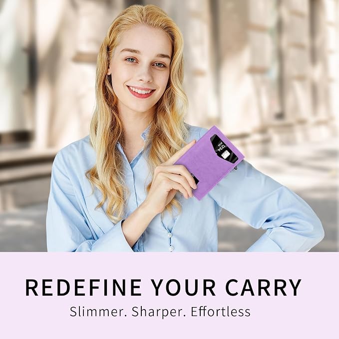RFID Wallet Women: Stylish Security Metal Wallet for 10-12 Cards & 2 ID Windows - Smart Pop-Up Credit Card Holder & Cash Slot in Compact Trifold Design,Gift for Her(Purple) - Image 8