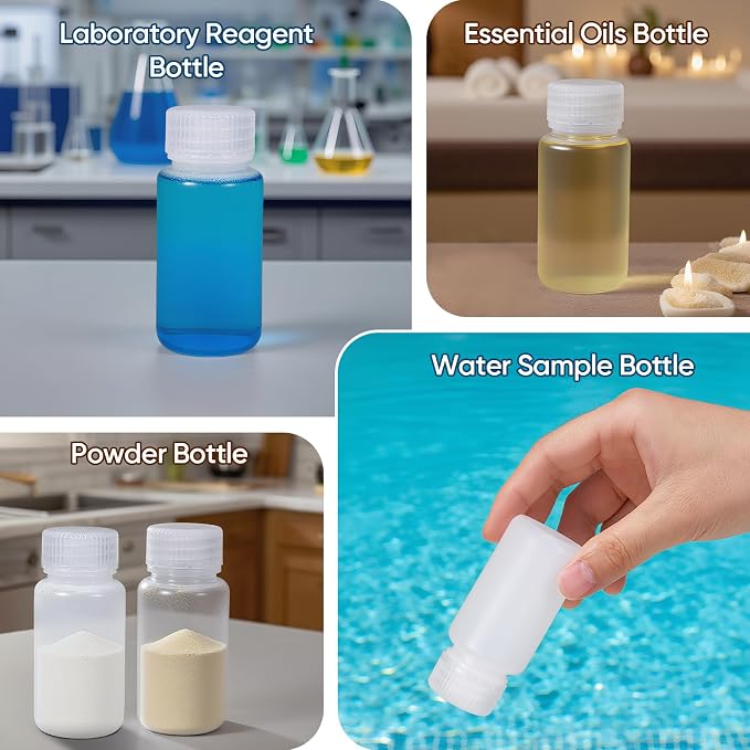 DEMORA 2 oz Small Plastic Bottles with Caps, Airtight Refillable Wide Mouth Travel Bottles for Toiletries, HDPE Food Grade Plastic Containers for Liquids Pill Sample Lab Reagent (Translucent, 4 Pcs) - Image 6