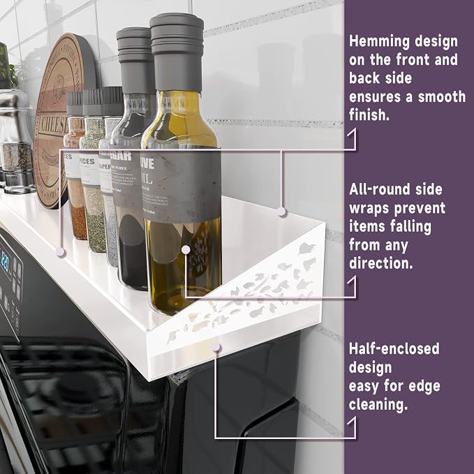 STUTOV 30" Magnetic Stove Top Shelf – Magnetic White Spice Rack and Seasoning Organizer – Kitchen Shelf for Back of Stove – Over Stove Storage Organizer - Image 3