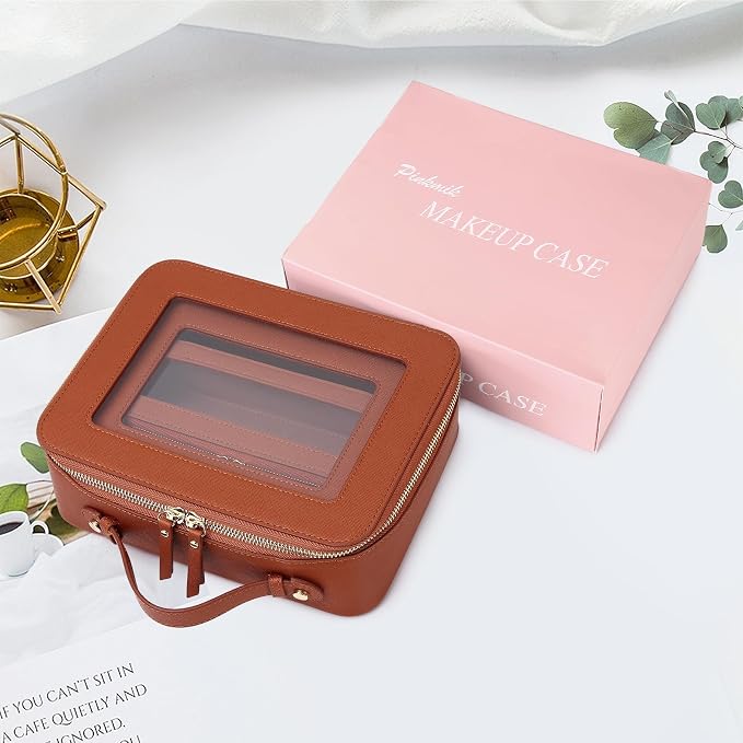 Pinkmik Clear Makeup Bag, (Brown, L+M+SLIM) | 3pcs, With Brush Bag, Waterproof Travel Case, For Cosmetics and Toiletries, With Zipper - Image 7
