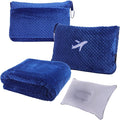 3 in 1 Travel Blanket Pillow Set - 350 GSM Thick Travel Blanket Airplane Compact with Bag, Soft Bag with a Pocket, Inflatable Travel Pillow for Camping & Car Trip (Royal Blue) by Nenolix