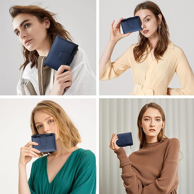 Small Wallet Women RFID Blocking Soft Leather Bifold Compact Card Holder Wallet for Women with Zipper Coin Pocket 4 ID Window - Image 9