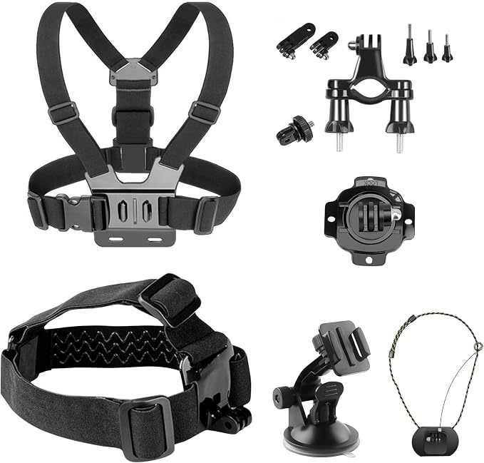 Action Camera Accessories Kits Bundle, 4k Camera Car Suction Cup Mount/Head Strap Mount/Chest Harness/360° Rotating Helmet Base/Magnetic Holder/Bicycle Handlebar Stands by TIMNUT