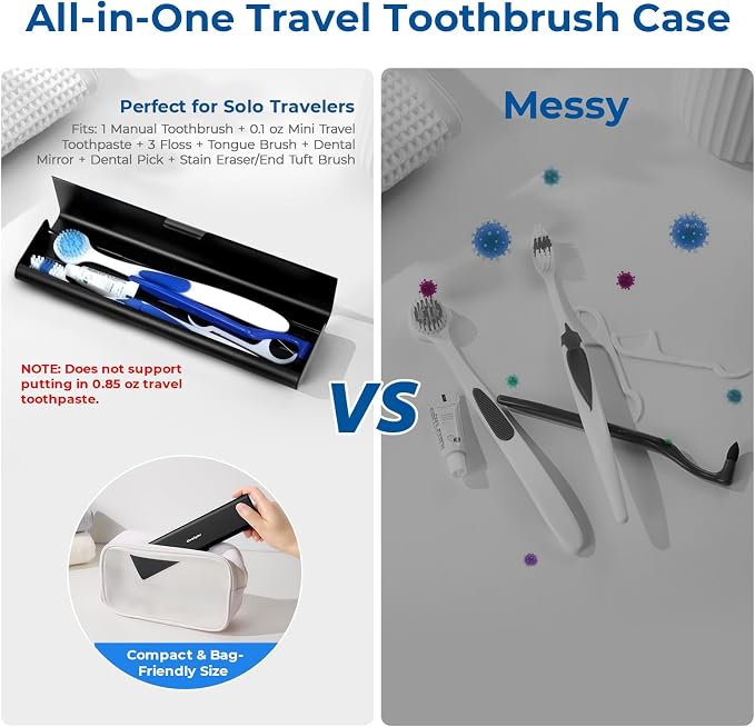 Wider Aluminum Toothbrush Travel Case, Portable Travel Toothbrush Holder, Durable Manual Toothbrush Box Container for Traveling, Bathroom, Camping, Business Trip, Black - Image 3