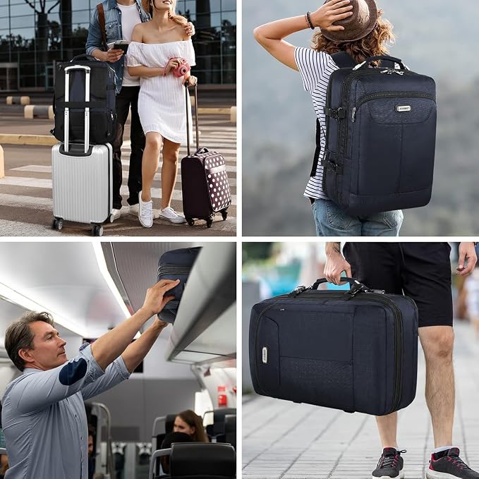 VECKUSON 50L Carry-On Backpack - TSA Approved, Expandable to 40L/50L, Fits 17.3" Laptop, RFID Anti-Theft, 3 Packing Cubes Included, Heavy-Duty Weekender for Men/Women (Black) - Image 4