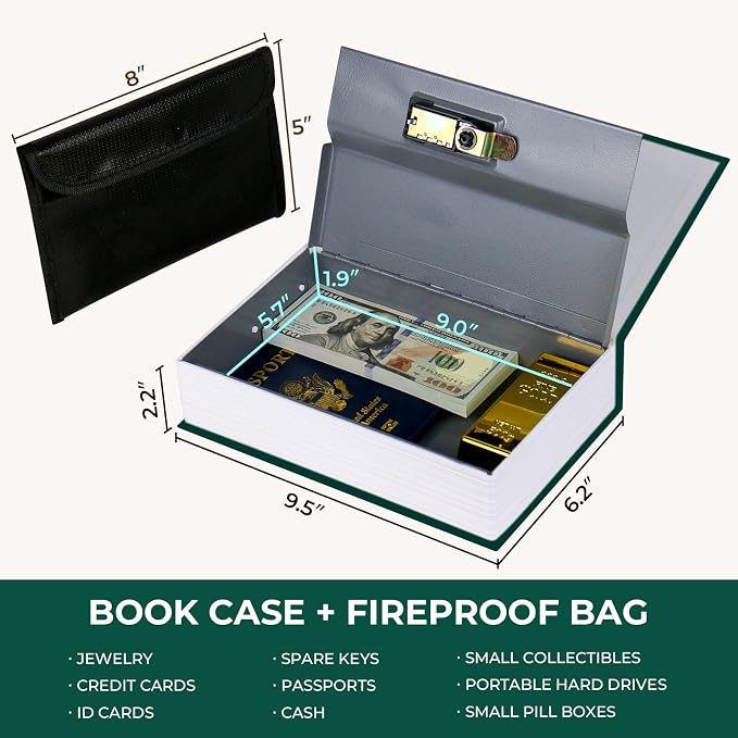 Book Safe with Combination Lock, Hidden Safe (9.5 x 6.2 x 2.2 Inch) with Fireproof Bag, Secret Diversion Safe, Hollow Book Box Hidden Storage, Money Safe Box for Cash (ALICE) - Image 3