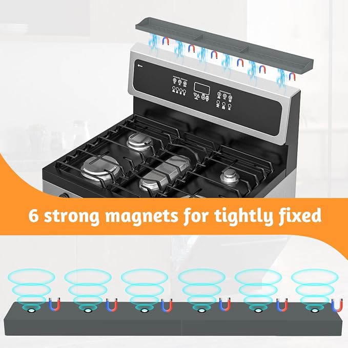 Magnetic Stove Shelf for Back of Stove, 30 Inch Silicone Stove Top Spice Rack for Kitchen Organization, Heat Resistant Over the Stove Shelf with 6 Powerful Magnets, Fits Flat & Curved Stoves- Grey - Image 3